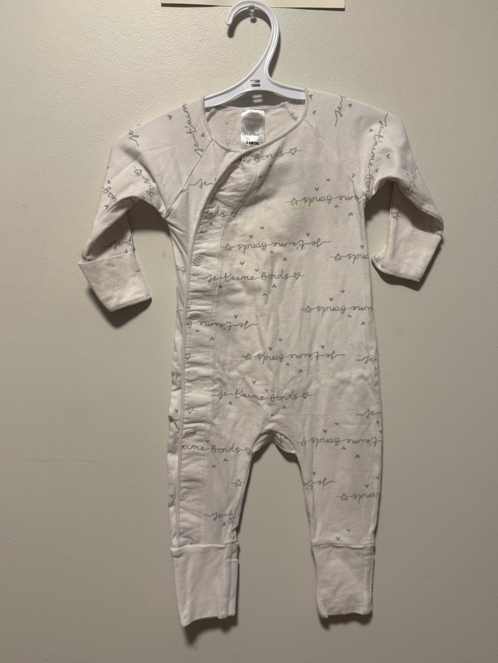 Bonds White Long-Sleeve Baby Onesie with Script Print